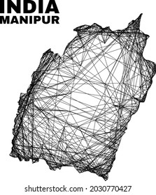 Wire frame irregular mesh Manipur State map. Abstract lines are combined into Manipur State map. Wire frame flat network in vector format.