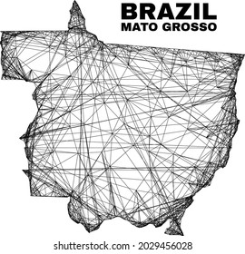 Mapa irregular de malla de alambre Mato Grosso. Las líneas abstractas se combinan en el mapa del estado de Mato Grosso. Red plana de marco de cables en formato vectorial.