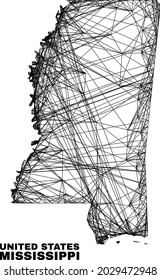 Wire frame irregular mesh Mississippi State map. Abstract lines form Mississippi State map. Wire frame 2D network in vector format.