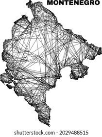 Wire frame irregular mesh Montenegro map. Abstract lines are combined into Montenegro map. Wire frame 2D network in vector format.