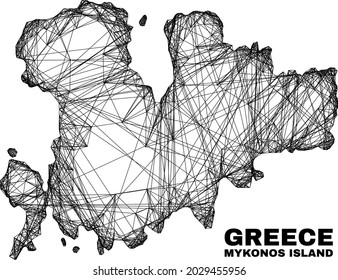 Wire frame irregular mesh Mykonos Island map. Abstract lines form Mykonos Island map. Wire frame 2D net in vector format.