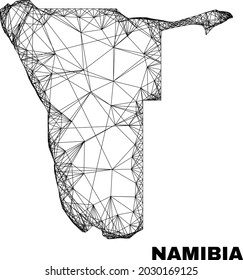 Wire frame irregular mesh Namibia map. Abstract lines form Namibia map. Wire frame flat net in vector format. Vector structure is created for Namibia map using crossing random lines.