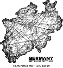 Wire frame irregular mesh North Rhine-Westphalia Land map. Abstract lines are combined into North Rhine-Westphalia Land map. Wire frame flat network in vector format.