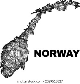 Mapa irregular de malla de alambre en el mapa de Noruega. Las líneas abstractas se combinan en el mapa de Noruega. Red plana de marco de cables en formato vectorial. La estructura vectorial se crea para el mapa de Noruega mediante el cruce de líneas aleatorias.