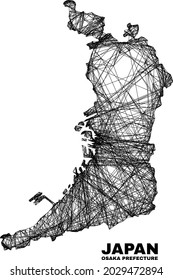 Wire frame irregular mesh Osaka Prefecture map. Abstract lines form Osaka Prefecture map. Wire carcass flat net in vector format.