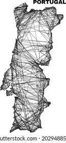 Wire frame irregular mesh Portugal map. Abstract lines are combined into Portugal map. Wire carcass flat network in vector format.
