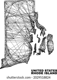 Wire frame irregular mesh Rhode Island State map. Abstract lines are combined into Rhode Island State map. Wire carcass flat network in vector format.