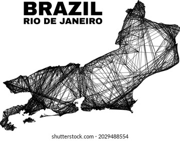 Wire frame irregular mesh Rio de Janeiro State map. Abstract lines form Rio de Janeiro State map. Wire carcass 2D net in vector format.