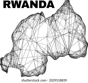 Wire frame irregular mesh Rwanda map. Abstract lines are combined into Rwanda map. Wire frame flat network in vector format. Vector carcass is created for Rwanda map using crossing random lines.
