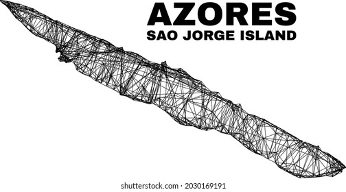 Mapa irregular de malla de alambre, mapa de la isla de Sao Jorge. Líneas abstractas del mapa de la isla de San Jorge. Red 2D de marco de cables en formato vector.