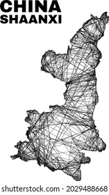 Wire frame irregular mesh Shaanxi Province map. Abstract lines are combined into Shaanxi Province map. Wire frame 2D net in vector format.