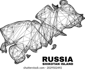 Wire frame irregular mesh Shikotan Island map. Abstract lines are combined into Shikotan Island map. Wire frame flat net in vector format.