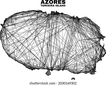 Wire frame irregular mesh Terceira Island map. Abstract lines form Terceira Island map. Wire frame flat net in vector format.