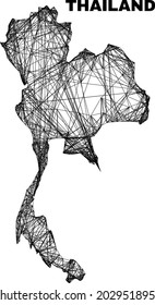 Wire frame irregular mesh Thailand map. Abstract lines form Thailand map. Wire frame flat net in vector format. Vector carcass is created for Thailand map using crossing random lines.