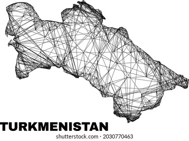 Wire frame irregular mesh Turkmenistan map. Abstract lines form Turkmenistan map. Wire frame 2D net in vector format. Vector structure is created for Turkmenistan map using crossing random lines.