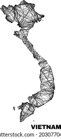 Wire frame irregular mesh Vietnam map. Abstract lines are combined into Vietnam map. Wire frame 2D net in vector format. Vector structure is created for Vietnam map using intersected random lines.