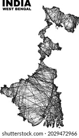 Wire frame irregular mesh West Bengal State map. Abstract lines are combined into West Bengal State map. Wire frame flat network in vector format.