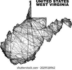 Wire frame irregular mesh West Virginia State map. Abstract lines are combined into West Virginia State map. Wire frame 2D net in vector format.