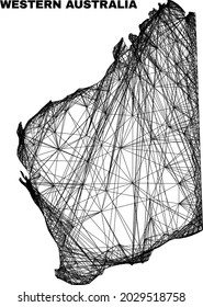 Mapa irregular de malla de alambre en el mapa de Australia Occidental. Las líneas abstractas se combinan en el mapa de Australia Occidental. Red plana de marco de cables en formato vectorial.