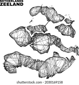 Wire frame irregular mesh Zeeland Province map. Abstract lines are combined into Zeeland Province map. Wire frame flat net in vector format.