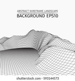 Wire frame landscape background. Abstract vector.3d technology illustration.
