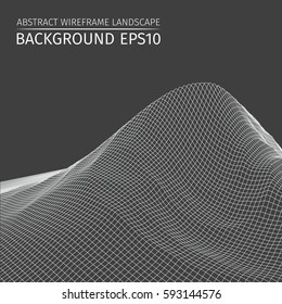 Wire frame landscape background. Abstract vector.3d technology illustration.