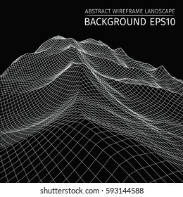 Wire frame landscape background. Abstract vector.3d technology illustration.