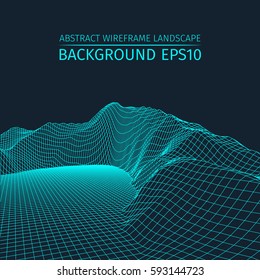 Wire frame landscape background. Abstract vector.3d technology illustration.