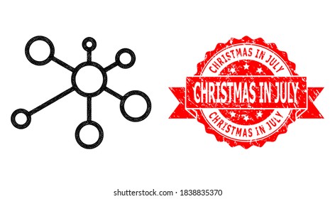 Wire frame link nodes icon, and Christmas in July dirty ribbon stamp. Red stamp includes Christmas in July tag inside ribbon.Geometric wire carcass flat net based on link nodes icon,
