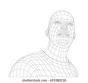 Wire frame mans head. Vector rendering of 3d. Technology concept