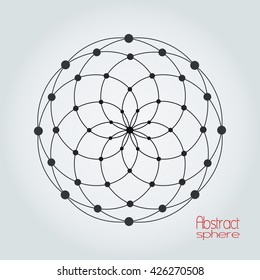 Wire frame mesh polygonal element. Sphere with connected lines and dots. 