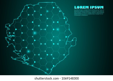 Wire frame mesh polygonal network line. Abstract mash line and point scales on dark background with map of Sierra Leone. Vector illustration eps 10. design polygon sphere.communication world