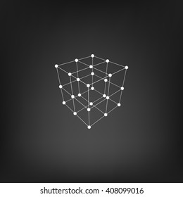 Wire frame Polygonal Element. Cube with Lines and Dots. Vector illustration