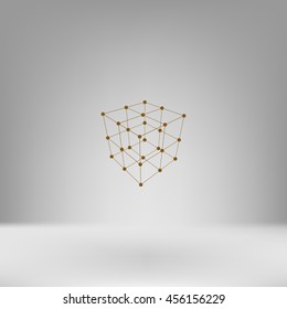 Wire frame Polygonal Element. Cube with Lines and Dots. Vector illustration