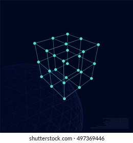Wire frame Polygonal Element. Cube with Lines and Dots. Vector illustration