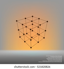 Wire frame Polygonal Element. Cube with Lines and Dots. Vector illustration