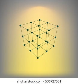 Wire frame Polygonal Element. Cube with Lines and Dots. Vector illustration