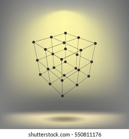 Wire frame Polygonal Element. Cube with Lines and Dots. Vector illustration