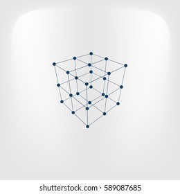 Wire frame Polygonal Element. Cube with Lines and Dots. Vector illustration