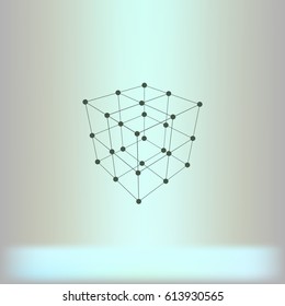 Wire frame Polygonal Element. Cube with Lines and Dots. Vector illustration