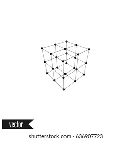 Wire frame Polygonal Element. Cube with Lines and Dots. Vector illustration