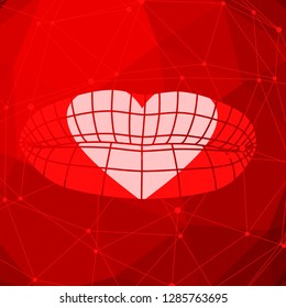 Wire frame polygonal female lips. Illustration of a woman lips symbol. Human lips design. Heart shape print on lips