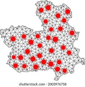 Mehrfeldkarte der Provinz Kastilien-La Mancha unter dem Strich. Vektormodell wird aus Karte der Provinz Castile-La Mancha mit roten Virusknoten erstellt.