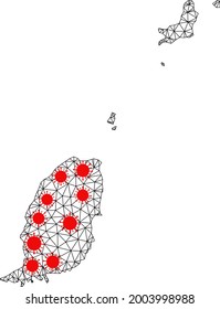 Wire frame polygonal map of Grenada Islands under infection. Vector structure is created from map of Grenada Islands with red infection items.