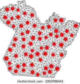 Mehrzweckkarte des Teilstaates unter Blockade. Die Vektorstruktur wird aus der Karte des Paralstaates mit roten Viruselementen erstellt. Linien und Viren bilden eine Karte des Parallandes.