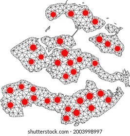 Wire frame polygonal map of Zeeland Province under infection. Vector model is created from map of Zeeland Province with red infection centers.