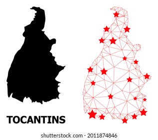 Wire frame polygonal and solid map of Tocantins State. Vector structure is created from map of Tocantins State with red stars. Abstract lines and stars are combined into map of Tocantins State.