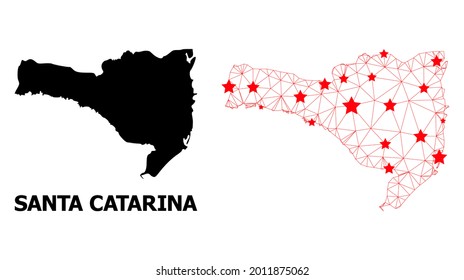 Wire frame polygonal and solid map of Santa Catarina State. Vector model is created from map of Santa Catarina State with red stars. Abstract lines and stars form map of Santa Catarina State.