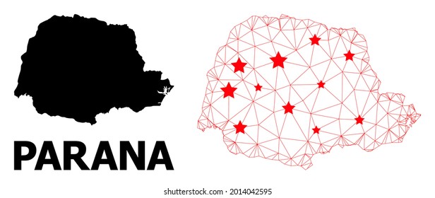 Wire frame polygonal and solid map of Parana State. Vector model is created from map of Parana State with red stars. Abstract lines and stars form map of Parana State.