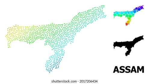 Wire frame polygonal and solid map of Assam State. Vector model is created from map of Assam State with red stars. Abstract lines and stars are combined into map of Assam State.